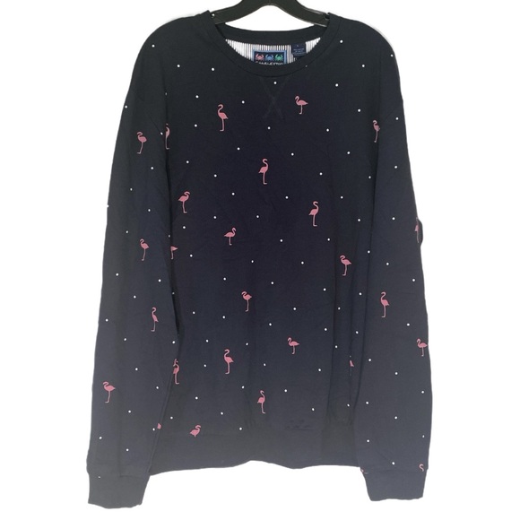Charleston Threads Men's Large Navy Pink Flamingo Pullover Crew Neck Sweatshirt - Picture 1 of 6